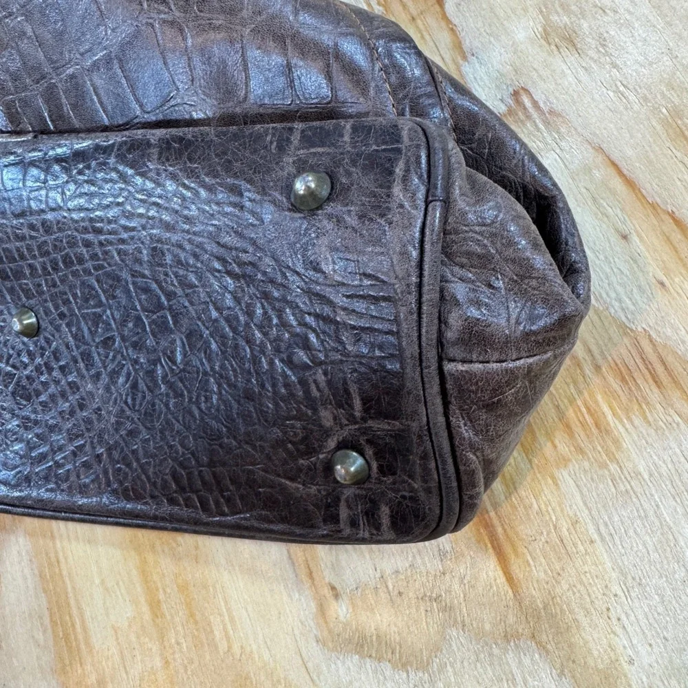 Terrida Brown Leather Croc Embossed Hobo Shoulder Bag Handbag Made in Italy